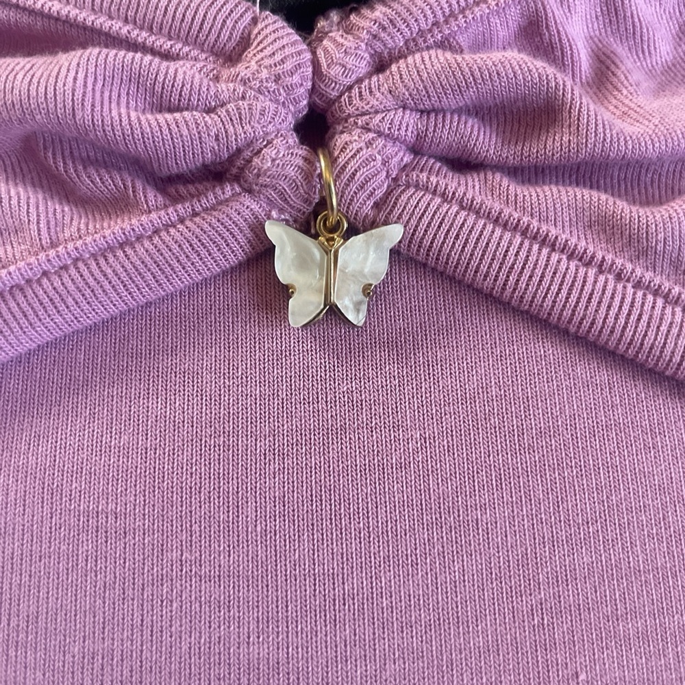 Shein Mod| Lilac Pink Ruched Cut Out Top w/Butterfly Charm|Y2K|NWOT - Picture 3 of 6